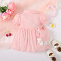 2PCS Baby Girl Pink Short Sleeve Dress with Cute Shoulder Bag Toddler Baby Princess Dress Summer Fashion Clothes for 3-24 Months. 