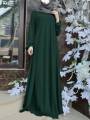ZANZEA Muslim Women Summer Abaya Sundress Solid Islamic Clothing Marocain Vestido Robe Femme Fashion Long Sleeve Kaftan Dress.