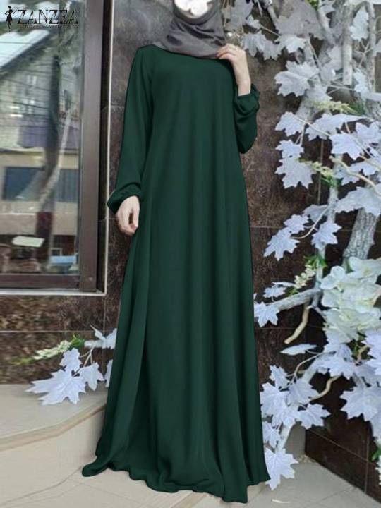 ZANZEA%20Muslim%20Women%20Summer%20Abaya%20Sundress%20Solid%20Islamic%20Clothing%20Marocain%20Vestido%20Robe%20Femme%20Fashion%20Long%20Sleeve%20Kaftan%20Dress%20-%20Image%203