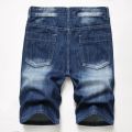 Summer New Men's Denim Shorts Blue Straight Slim Fit Fashionable Ripped Short Jeans Hip Hop High Street Casual Shorts Male.