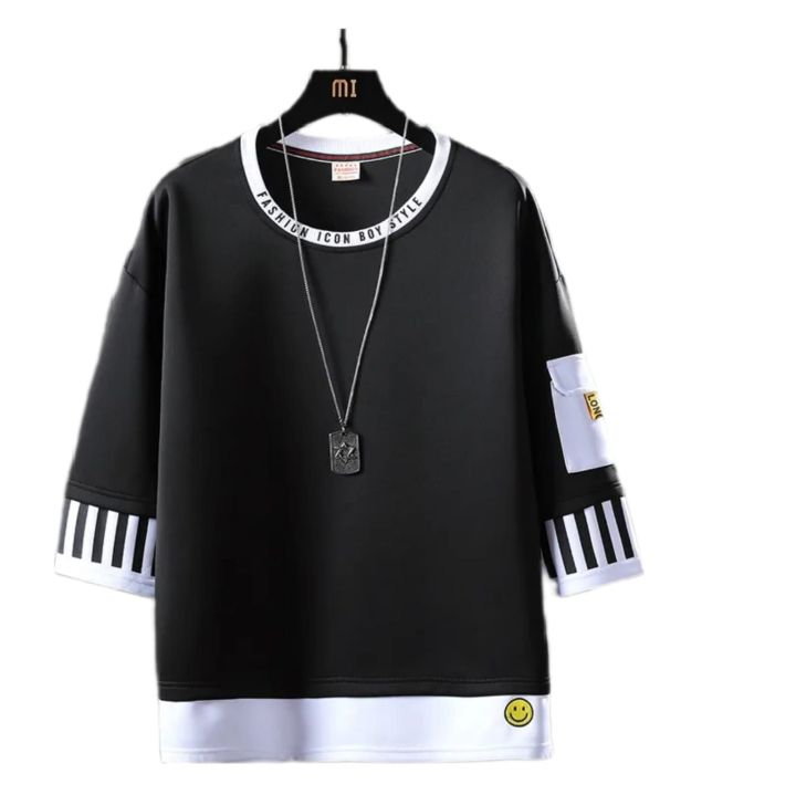 Black%20Colour%20%20Striped%20Drop%20Solder%20T%20Shirt%20For%20Mans%20-%20Image%202