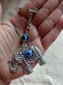 Silver Elephant Evil Eye Charm Keychain. 