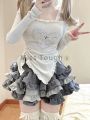Autumn Japanese Kawaii Two Piece Set Women Sweet Rabbit Print Cute Skirt Suit Female Korean Slim Tops+Princess Cake Skirt 2024.