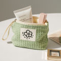 Women's Small Matcha Green Makeup Bag Portable Coin Purse Commuter Lipstick Headphones Storage Bag Double Canvas Chain Key Case.