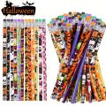 12/24pcs Halloween Themed Pencil Set with Erasers Pumpkin/Skeleton/Bat/Spider Pattern Pencil Party Favor Pack, 12 Random Mix.