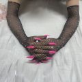 Female  Thin Hollow Flash Drilling Mesh Fishing Net Cosplay Halloween Dance Nighub Wedding Party Accessories Nail Gloves. 
