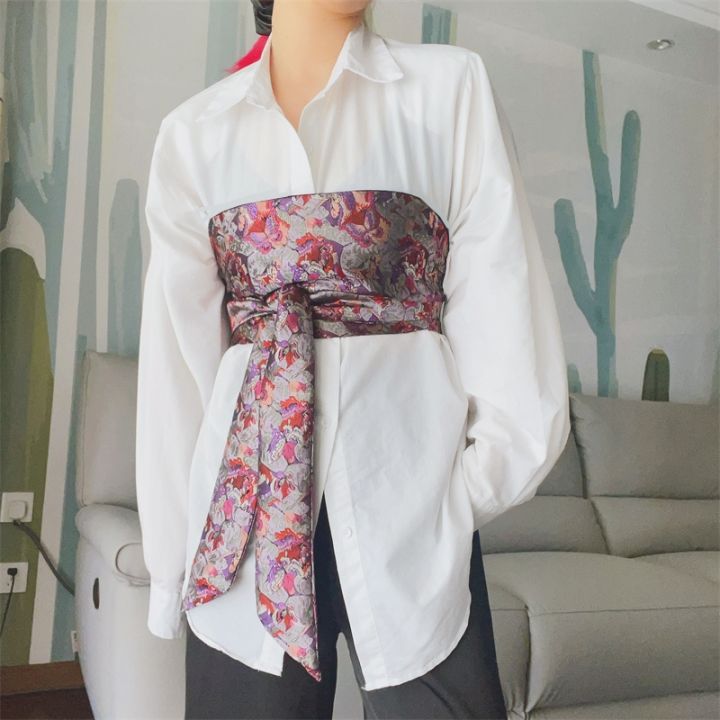 1Pc Japanese Haori Kimono Yukata Obi Belt Decor Brocade Jacquard Fabric Waistband Shirt Dress Decor Chest Wrapped Cummerbunds