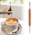 Stainless Steel Coffee Decorating Art Pen Wooden Handle Latte Pull Flower Needle Barista Tool Coffee Accessories Modeling Tool.