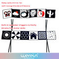 WeRein Black White High Contrast Baby Crib Cloth Book, Newborn Visual Stimulation, Soft Fabric Book with mirror, 0-12 Months. 