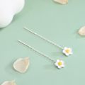 Silver Color Trend Daisy Flower Long Wire Tassel Thread Hanging Earrings For Women Crystal Zircon Piercing Earring Girl Jewelry.