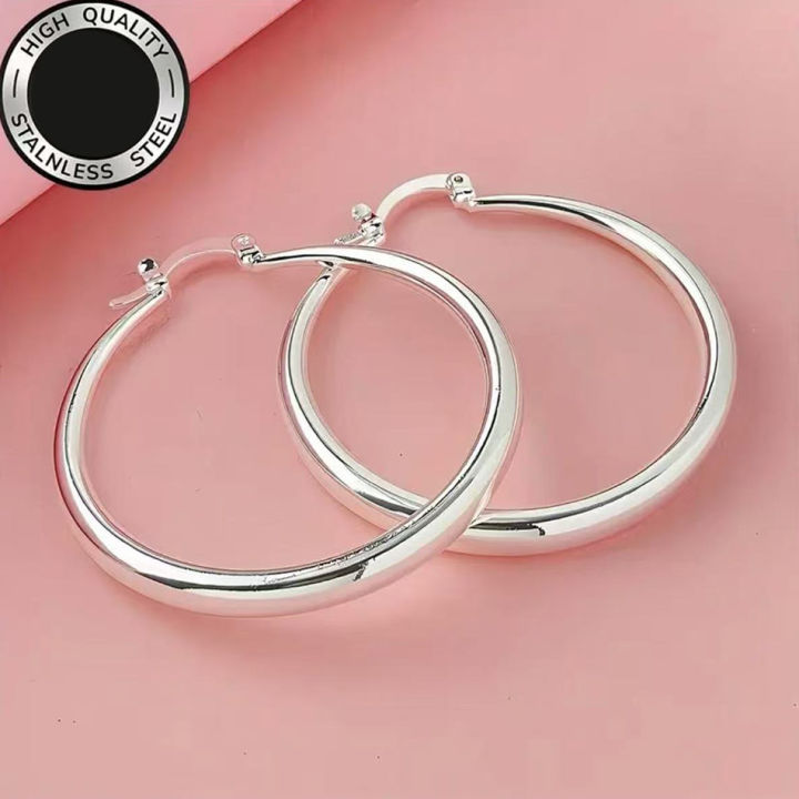 925 Sterling Silver Polished Circle Earrings Fashion Women Charm Jewelry