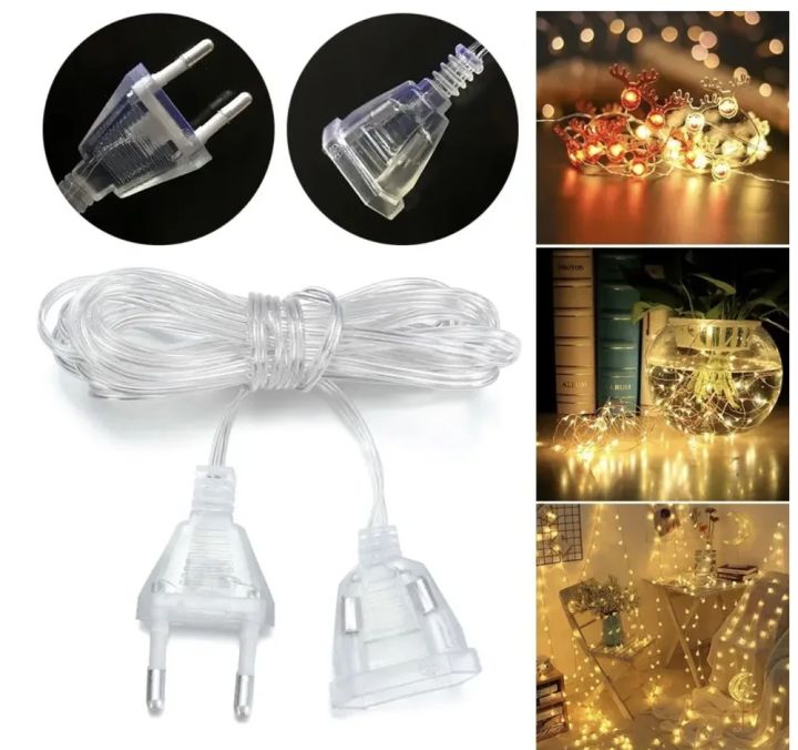 3M 5M Power Extension Cord For EU Plug LED Holiday Light String Extension Standard Switch Cable Christmas Curtain Light