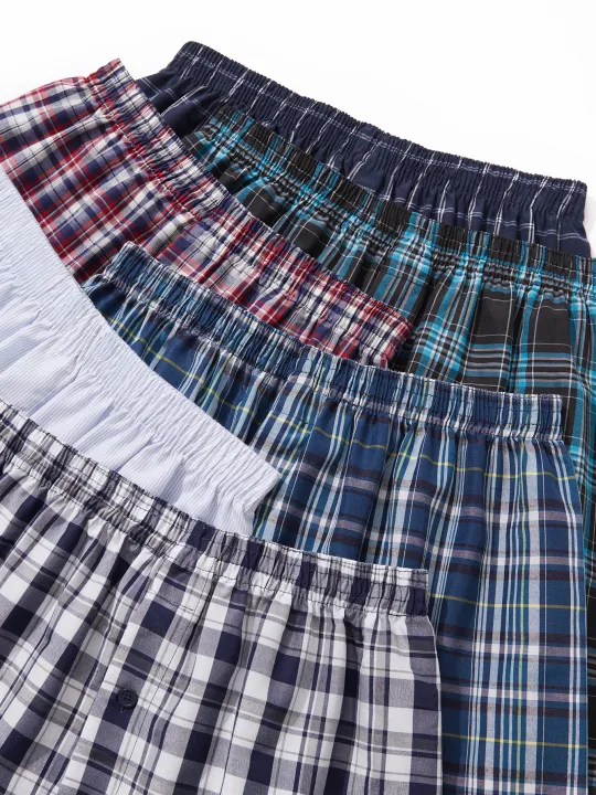 JupiterSecret%206%20Pcs%20Boxer%20Shorts%20Casual%20Plaid%20Elastic%20Waistband%20Button%20Mens%20Boxer%20Underwear%20Woven%20Shorts%20For%20Home%20Random%20Color%20-%20Image%205