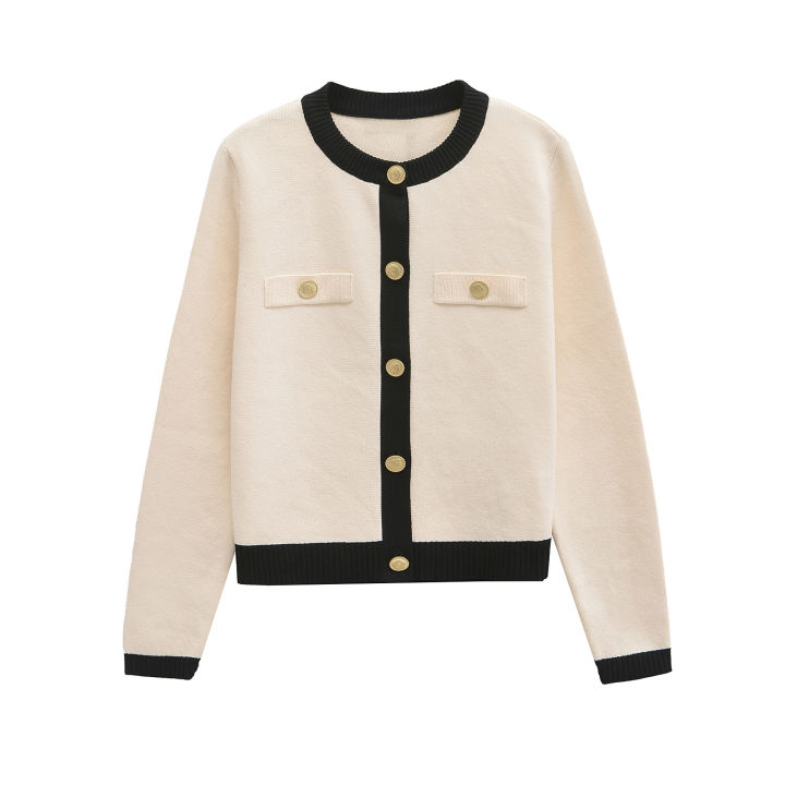 Autumn%20Women's%20Wear%20Gold%20breasted%20Long%20Sleeve%20Black%20and%20White%20Round%20Neck%20Knitted%20Cardigan%20Sweater%20Coat%201822/106%20-%20Image%207