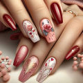24pcs/set short Medium fake nails square ballet almond nail tips pink beautiful heart for Valentine's Day press on false nails. 