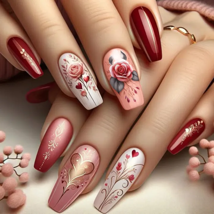 24pcs/set%20short%20Medium%20fake%20nails%20square%20ballet%20almond%20nail%20tips%20pink%20beautiful%20heart%20for%20Valentine's%20Day%20press%20on%20false%20nails%20-%20Image%203