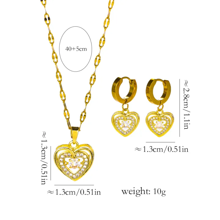 Cute%20Beating%20Heart%20Zircon%20Crystal%20Necklace%20Earrings%20For%20Women%2018K%20Gold%20Plated%20Stainless%20Steel%20Jewelry%20Set%20Female%20Clavicle%20Chain%20-%20Image%202