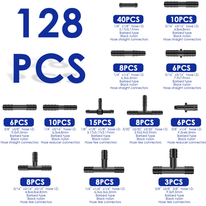 128Pcs%20Vacuum%20Connector%20Assortment%20nylon%20Hose%20Joiner%20Tee%20Water%20Spray%20Pipe%20Joints%20Automotive%20Vacuum%20Tubing%20Connector%20for%20Car%20-%20Image%203