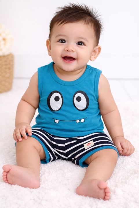 3 months to 18 months Stylish 1 set Boy Summer Premium Quality Baby Dress Set Soft and Comfortable fashionable