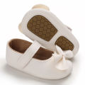 Solid color PU leather girl princess bow flat shoes with anti slip  sole walking 0-18M newborn baby dress shoes. 
