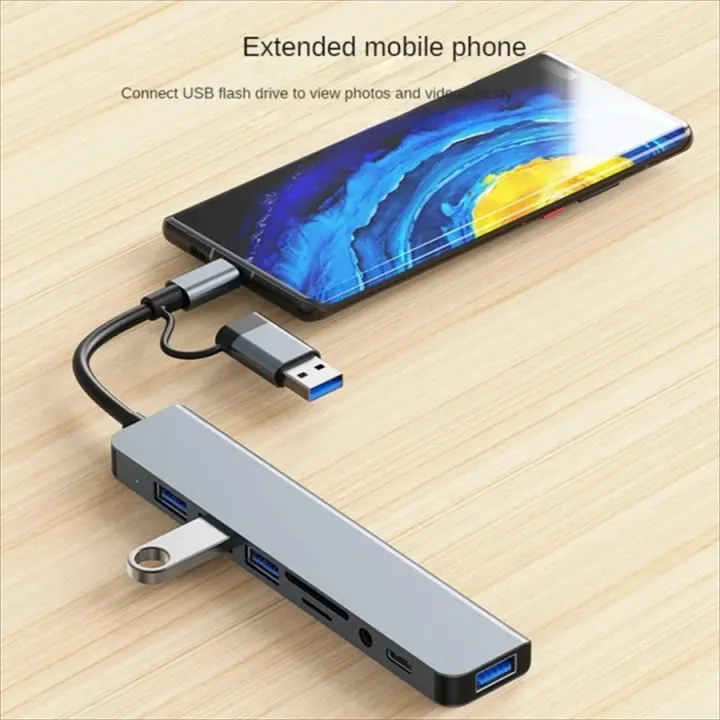 NEW%208%20in%202%20USB%20+Type%20C%20HUB%20Docking%20Station%20with%203.5mm%20Audio%20Jack%20Adapter%20Micro%20SD%20Card%20Reader%20Laptop%20Tablet%20Phone%20Disk%20Converter%20-%20Image%206