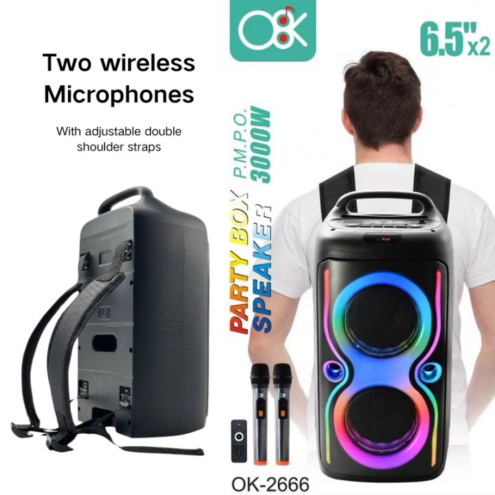 Powerful 3000W Speaker Bluetooth 5.1 Party Box Speaker with Dual 6.5” Drivers, USB/TF MP3 Playback, 4000mAh Rechargeable Battery, RGB LED Lights, TWS Stereo Pairing, 2 Microphones, Wireless Music Fun  Party Speaker