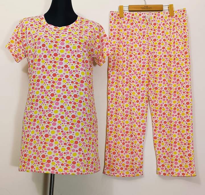 Long Tshirt with Palazzo Set for Women Multicolor Random Design Cotton