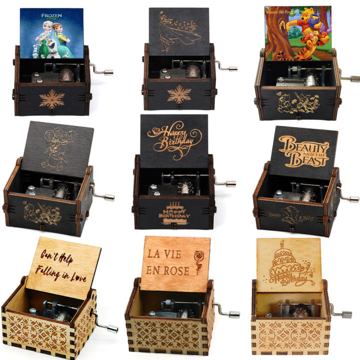 Wooden Music Box Frozen Beauty and Beast Hand Cranked Home Decoration Carved Musical Box Valentine's Day Birthday Gif Disney