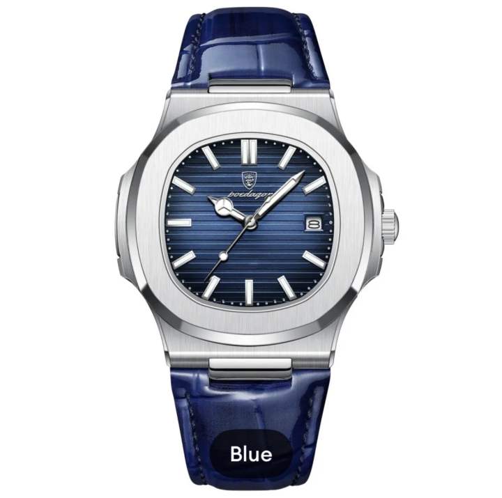 Pecolagar Quartz Men’s Luxury Stainless belt full blue& Green belt black& White& Watch with Box