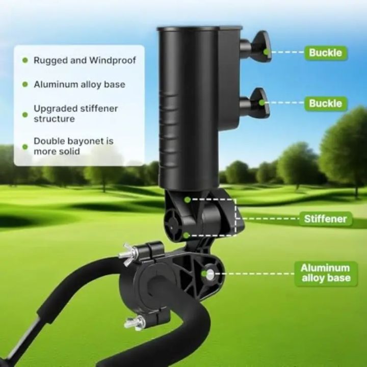 Golf%20Push%20Cart%20Umbrella%20Holder%20180%C2%B0Adjustable,%20Universal%20Fit%20with%20Heavy-Duty%20Clamp%20Windproof%20Umbrella%20Mount%20for%20Mobility%20Scooter%20-%20Image%204