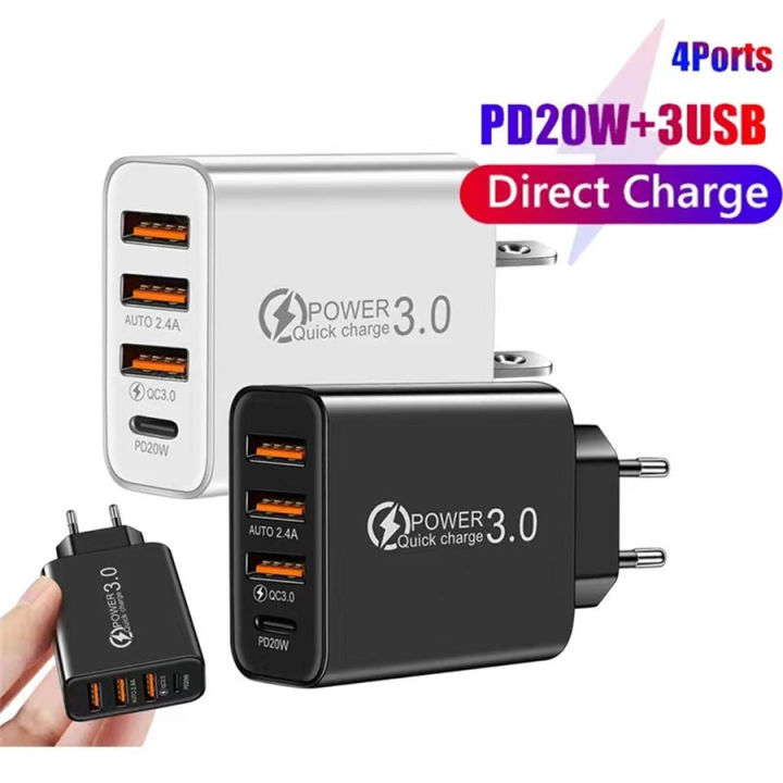USB Wall Charger Block 4 Port PD QC Fast Power Adapter Type C Charging