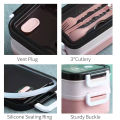 1pc 1400ml Double-layer Lunch Box Portable Compartment Food Box Microwave Lunch Box With Fork Chopsticks And Spoon Picnic Fresh.