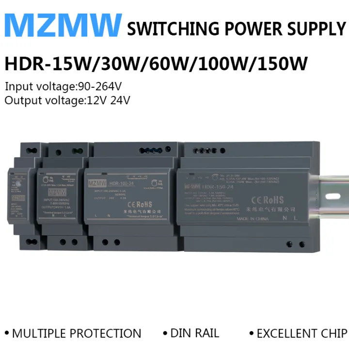 HDR Series DIN Rail Switching Power Supply 15W 30W 60W 100W 150W 110V ...