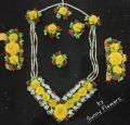 Bridal Artificial Flower  Jewellery Set / Bracelets / Earing/ / Tikka  For Mendhi, and Multi faction #-JS11. 
