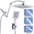 Large panel Rectangle Rain Shower Head With Handheld Spray Combo With Diverter,Height/Angle Adjustable Extension Shower Arm. 