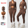 3pcs Sportswear Yoga Set Gym Sports Bra Zipper Jacket Leggings Clothes Sportswear Yoga Suits For Women Fitness Set Tracksuit.