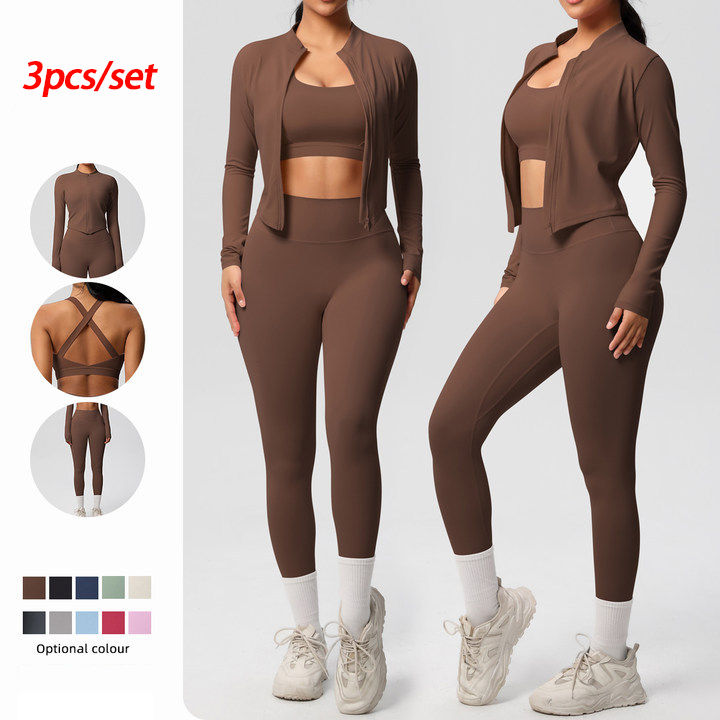 3pcs Sportswear Yoga Set Gym Sports Bra Zipper Jacket Leggings Clothes Sportswear Yoga Suits For Women Fitness Set Tracksuit