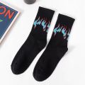 5 pairs of children's spring and autumn season flame jacquard trendy socks, cute socks, tight, comfortable, breathable, suitable.