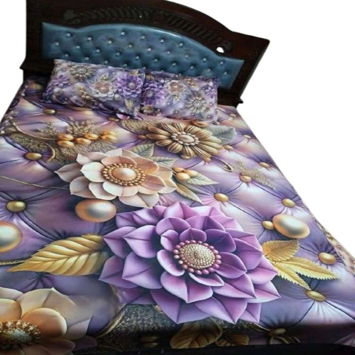 Premium King Size 3D Design Bed Sheet with 2 Pillow Cover & 1 Side pillow Cover
