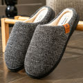 Winter men's slippers memory cotton shoe pad TPR large sole flat bottom anti slip warm and comfortable indoor knitted shoes. 