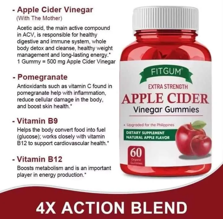 Fitgum Extra Strength Apple Cider Vinegar Gummies 60 Gummies