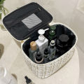 New Korean plaid portable small fragrance makeup bag Large capacity portable toiletry storage bag makeup box travel. 