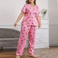 Womens Plus Size Pajama Set Love Heart Print Short Sleeve T-shirt Top & Pants Sleepwear Loungewear Soft Comfortable Home Clothes. 
