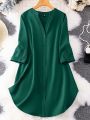 Roll Tab Sleeve flat collar Neck Button Front Shirt For Women's Girls Wear. 