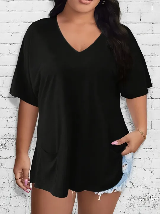 Plus%20Size%20Women's%20V-Neck%20Short%20Sleeve%20Casual%20T-Shirt%20with%20Front%20Pockets%20Comfortable%20and%20Stylish%20Top%20-%20Image%206