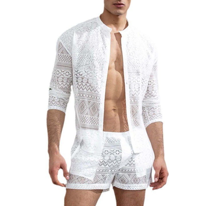 Long-Sleeved Shirt Casual Shorts Fashionable Men's Suit with Summer Suit Sportswear