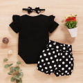 0-18Months Infants Baby Girl Set Black Short Sleeve Bodysuit+Polka Dot Shorts+Headband Toddler Girl Summer Fashion 3PCS Clothing. 