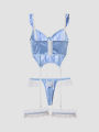 Women's Lingerie Set Sweetheart Satin Jacquard Lace Patchwork Tie-Up Ruffle Trim Underwire Lingerie Set For Women. 