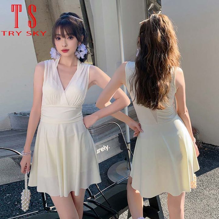 ✨Baiya✨Women's One-piece swimsuit cover up the belly and show the thin skirt. there are 2 colors to choose from.🛒OK