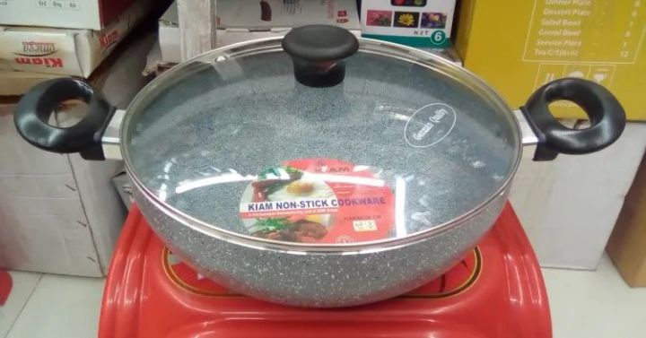 Kiam Marble Coated Karai With Glass Lid 26cm